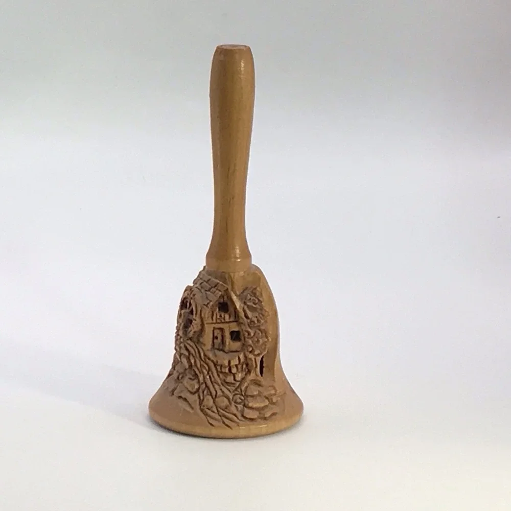 Intricately‎ Carved Wood Bell Signed Vtg 5